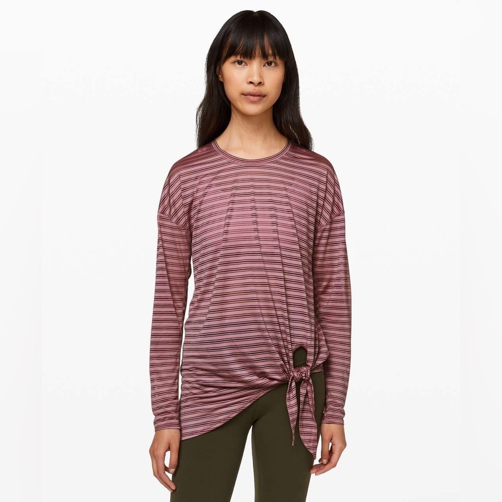 Lululemon Women’s Tie Your Practice Long Sleeve Stripe in Vintage Mauve S